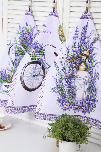 Набор кухонных полотенец "Лаванда" - 3 шт. рогожка 000008379