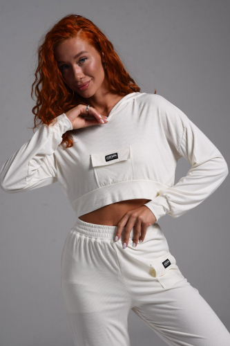 Толстовка укороченная с капюшоном 000007138